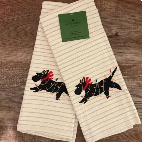 NWT Kate Spade 2PCK Kitchen Towel, Christmas Dog - Picture 1 of 6